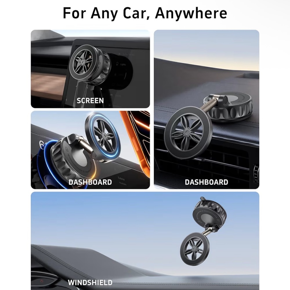 Black Phone Car Mount with Magnetic Wheel Grip, 360 Adjustable - Picture 2 of 7